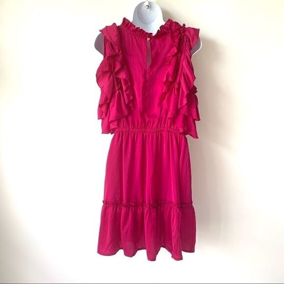 DRA NWT ANTHROPOLOGIE PALERMO RUFFLE DRESS FUSCHIA - Picture 3 of 7
